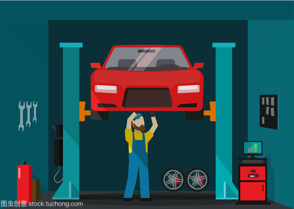 汽車維修服務(wù)中的車庫矢量圖示與機修工工作站的科學(xué)布局